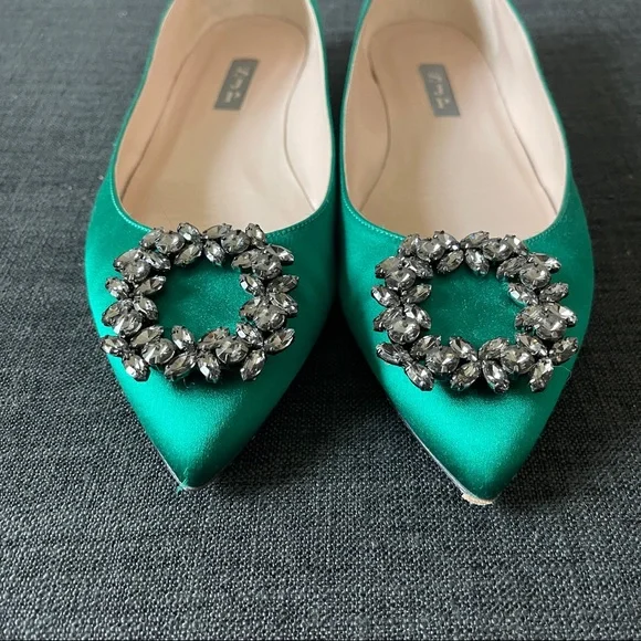 SJP Divine flats in Green Satin - Picture 5 of 16